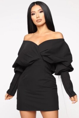 NEW! Fashion Nova Got It In The Bag Puff Sleeve Mini Dress Black Size XS |  eBay