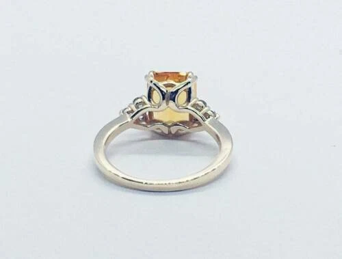 Anel feminino folheado a ouro amarelo 14K corte esmeralda citrino amarelo e diamante 4 quilates - Imagem 2 de 3