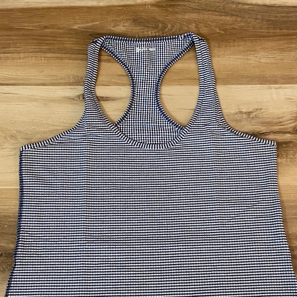 Camiseta sin mangas Lululemon Racerback para mujer talla 2 negra blanca a rayas a cuadros fluida Foto 2 de 4