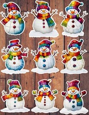 Stained Glass Snowman Die Cut Vinyl Stickers Set Scrapbooking Laptop WaterBottle