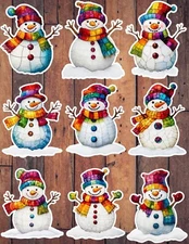 Stained Glass Snowman Die Cut Vinyl Stickers Set Scrapbooking Laptop WaterBottle
