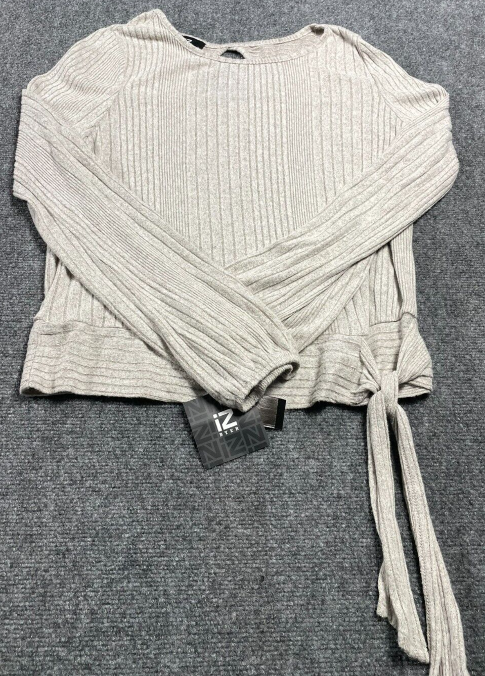 iZ Byer Women's Sweater Knit Top Keyhole Cutout Back Knot Gray Size XL