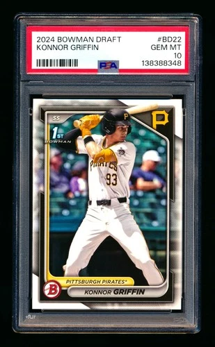 2024 BOWMAN DRAFT KONNOR GRIFFIN RC #1 PROSPECT PIRATES 1ST ROOKIE PSA 10 GEM!