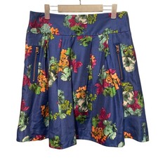 Anthropologie Maeve Silk Blend Navy Floral A-Line Skirt Ladies Size 12