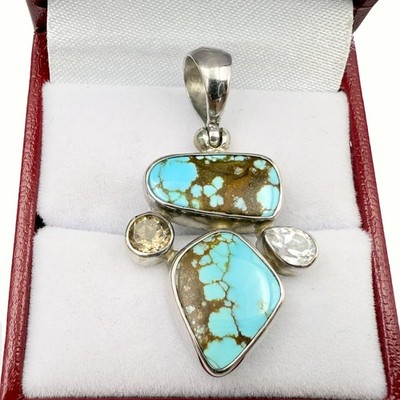 Southwest Hallmarked Sterling Silver Pilot Mountain Topaz Quartz Pendant