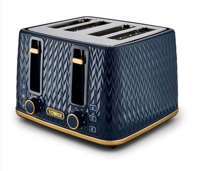 Marineblau Messingfarben Luxus 4 Scheiben Brot Toaster Neu Zuhause Geschenk Küche Dekor 