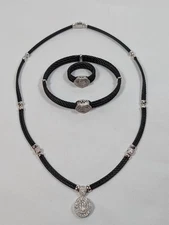 Charriol 18K White Gold Black Steel Cable Necklace, Bracelet & Ring 3-Pc Set