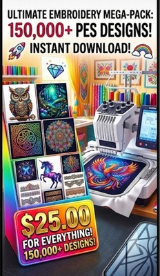 Collection of 150,000 PES Machine Embroidery Designs 4 X 4 And 5 X 7