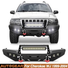 For 1999-2004 Jeep Cherokee Wj Steel Front Bumper Wled Lights Winch Plate