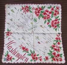 Orig RANSHAW Label Vintage WASHINGTON State Souvenir Print Hanky Handkerchief