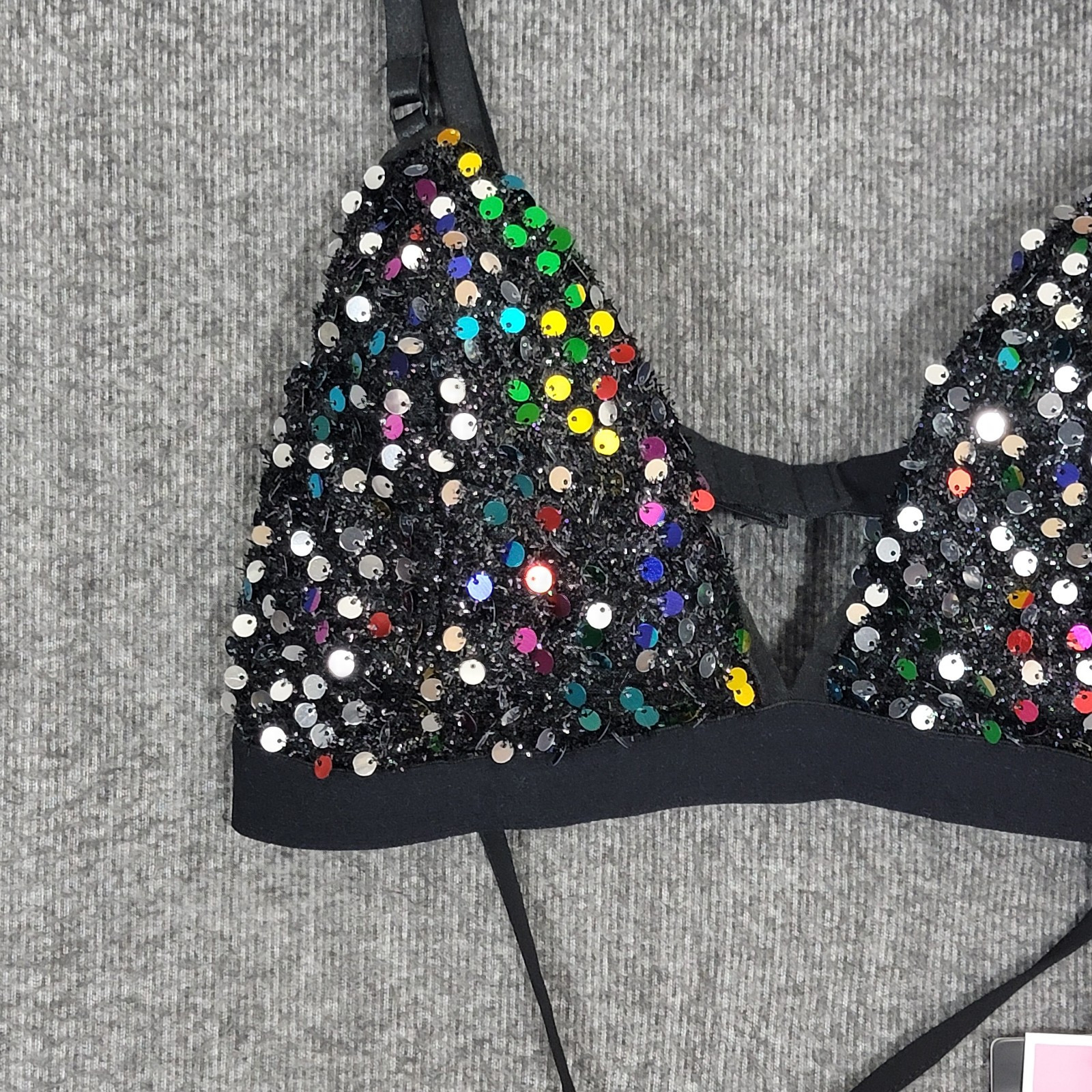Pretty Little Thing Bralet Womens 12 Black Cicely Multi Sequin Harness Top