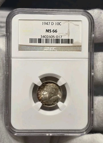 1947 D Roosevelt Dime Unc MS66 NGC Nice Toning
