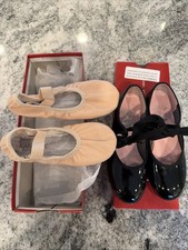 Capezio Black Patent Leather Tap Shoes Size 10.5 Pink Ballet Slippers Size 11