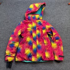 Phibee Ski Jacket Kids Girls Medium Pink Geometric Insulated Snow Parka Hooded