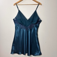 Vtg Victorias Secret Gold Label Mini Slip Dress Lace Green Chemise 90s Y2K L