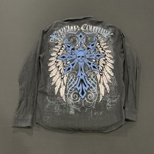Xtreme Couture By Affliction Men  s XL Button Down Velvet Biker Wings Y2K Grunge