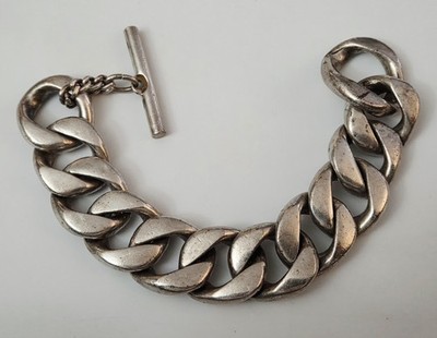 Vintage Heavy & Large Artisan Crafted Silver Tone 8'' Curb Link Bracelet 105 gms