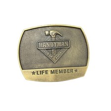 Vintage 1996 Handyman Club of America Life Member Belt Buckle Brass Tone Pouch