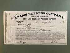CIVIL WAR SOLDIER 1864 ADAMS EXPRESS PACKAGE FORT MONROE VA FROM WIFE