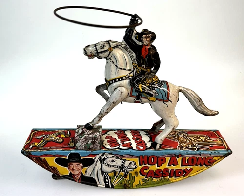 Vtg Marx Wind Up HOPALONG CASSIDY Range Rider Cowboy Rocking Horse Run Toy WORKS