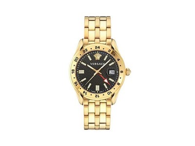 Reloj de Cuarzo Versace Greca Time GMT, PVD Oro, Negro, 41 mm, VE7C00723