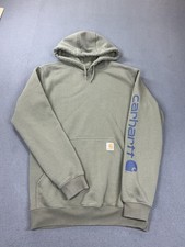 Carhartt Hoodie Mens Small Green Loose Fit Fleece Pullover Sleeve Logo K288