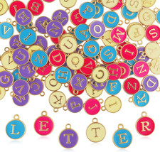 104 PCS Enamel Alphabet Initial Charms A-Z Double-Sided Flat round Letter Charms