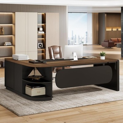 80.71-Inch Modern L-Shaped Executive Desk, Large Office Desk with Drawer Cabinet