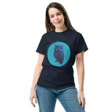 Cyber Owl Wall Art,  Futuristic Tech Animal, Blue Neon Digital Print 