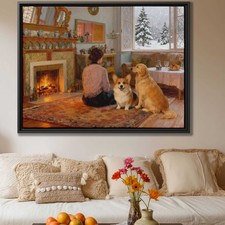 Oil Painting Corgi Canvas Print Dog Art Winter Home Decor Living Room Decor