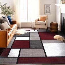 Contemporary Modern Boxes Area Rug 5' 3" X 7' 3" Red