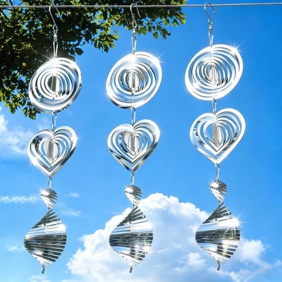 Bird Deterrents for Outside, Reflective 3D Stainless Steel Wind Spinners, Gar...