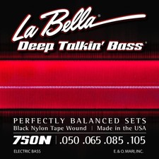 LaBella 750N Black Nylon Tape Wound Light 50-105 Bass Strings, New 
