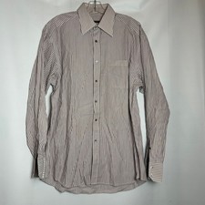 Gucci Mens L/S Button Up Dress Shirt Brown White Striped Made in Italy MOP Sz 16