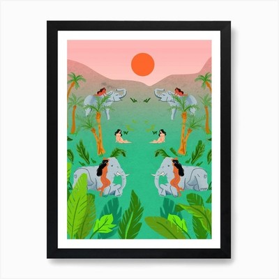 Tropischer Safari Elefant Kunstdruck gerahmt Wandbild Poster Leinwanddruck Bild