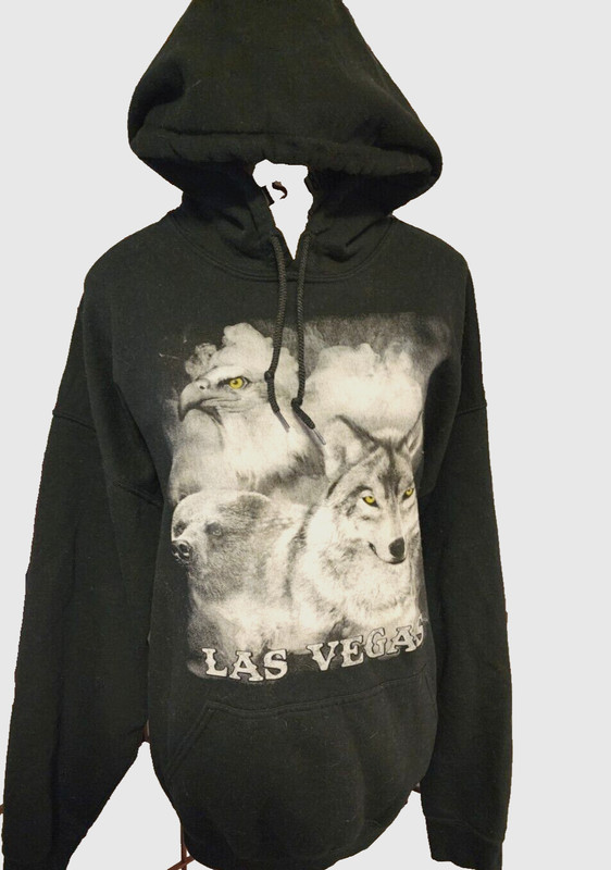 GILDAN black sweater hooded- size XL ( wolf/ LAS VEGAS print)