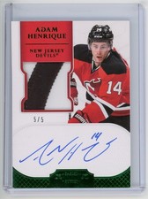 2011-12 Panini Dominion Adam Henrique RC Rookie Autograph Patches Emerald #d 5/5