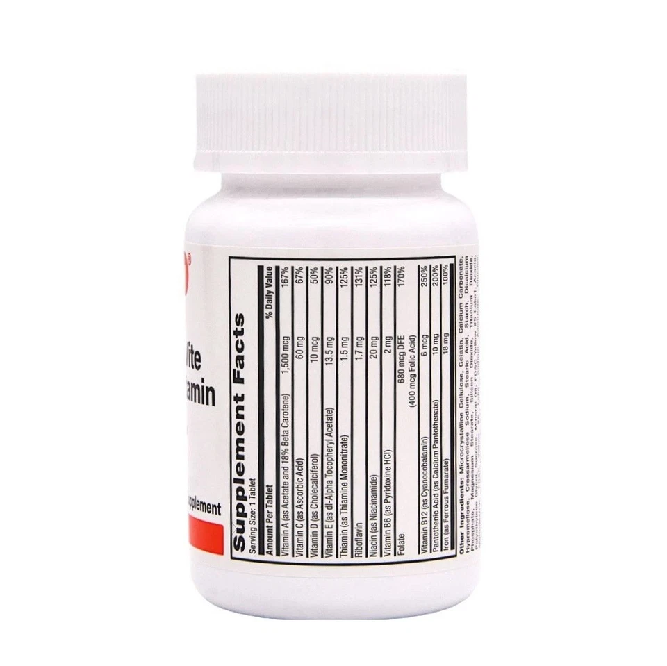 Multivitamínico Rugby Tab-A-Vite con suplemento multivitamínico diario de hierro 100 unidades Foto 3 de 4