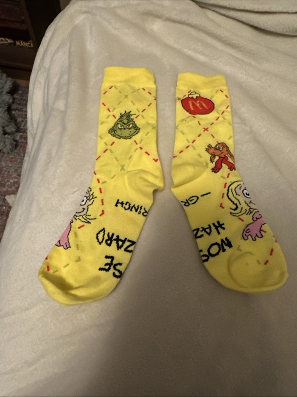 McDONALDS YELLOW GRINCH SOCKS CINDY LOU WHO BRAND NEW HAPPY MEAL STOCKINGS