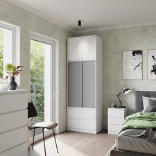 240cm 2 Sliding Doors Wardrobe Bedroom Storage Closet Hanging Rail Cupboard Unit