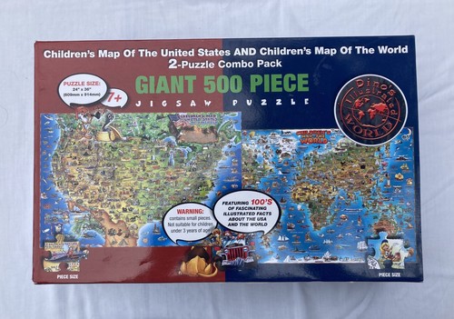 Children’s Map of the World/United States Combo Jigsaw Puzzles - Dino’s Illlust.