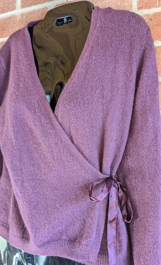 Винтажный Y2K разрыв надежном свитер эластичной шерсти смесь женщин M фиолетовый атласный галстук коттедж - Изображение 2 из 4