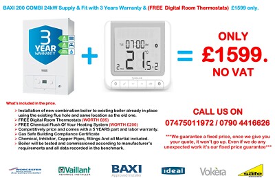 BAXI 200 KOMBI Heizkessel Installation Lieferung & Passform mit 3 Jahren Garantie & GRATIS Di 