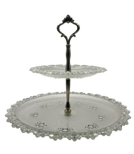 Vintage Kuchenständer zwei Ebenen Display Barocco Massenini Bubble Spitze Glas Servierer
