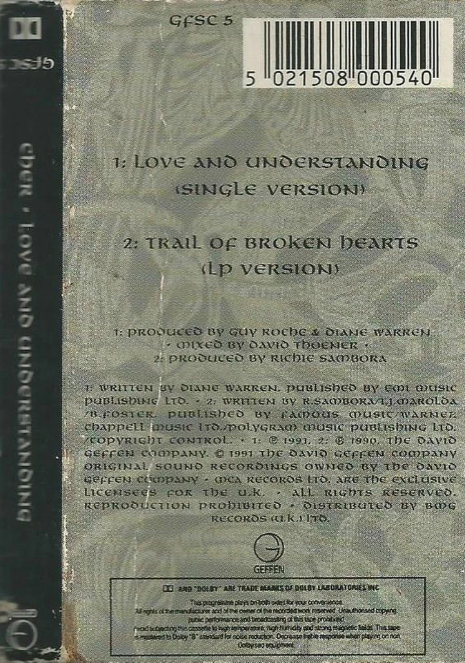 Cher ‎Love And Understanding CASSETTE SINGLE 2tracks Geffen ‎GFSC 5 Synth-pop - Image 3 of 3