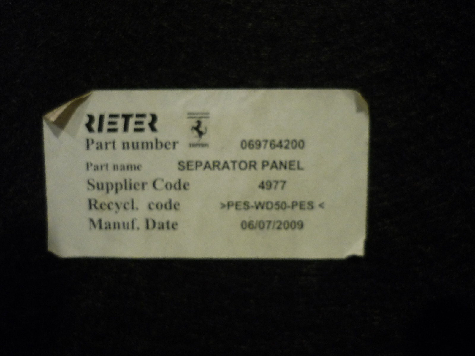 Ferrari California -Separator Panel / Trunk -P/N 69764200