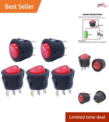 Rocker Switch: Snap-in AC110/120V Lighted Toggle - Red Light - SPST - 5pcs
