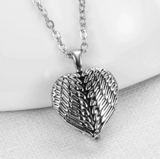 316L Stainless Steel Angel Wings Cremation Urn Heart Pendant Necklace