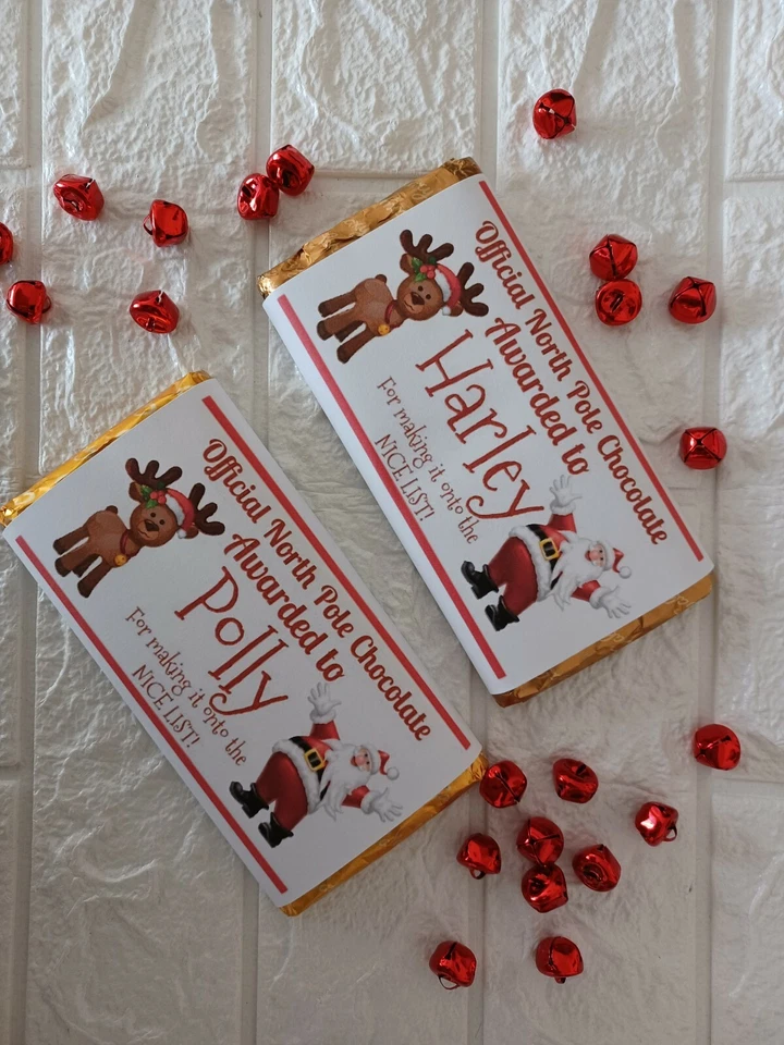 CHRISTMAS XMAS Galaxy Chocolate Bar Wrapper personalised, Santa, nice list, kids