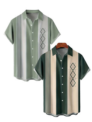 Herren Bowling 50s retro Vintage Style Hemd Argyle Panel Rockabilly Hemd